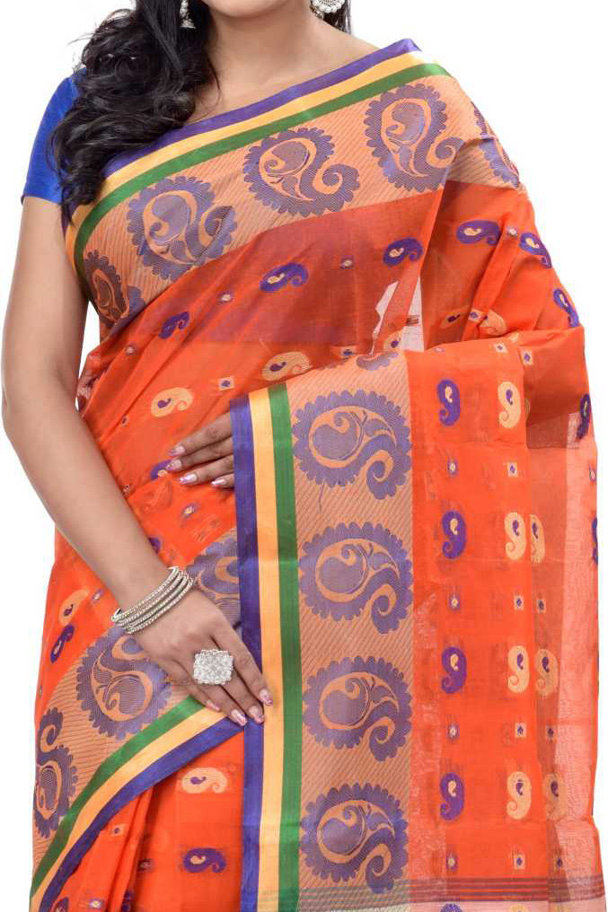 Orange Pure Cotton Kanak_Chur Tant Saree (451)